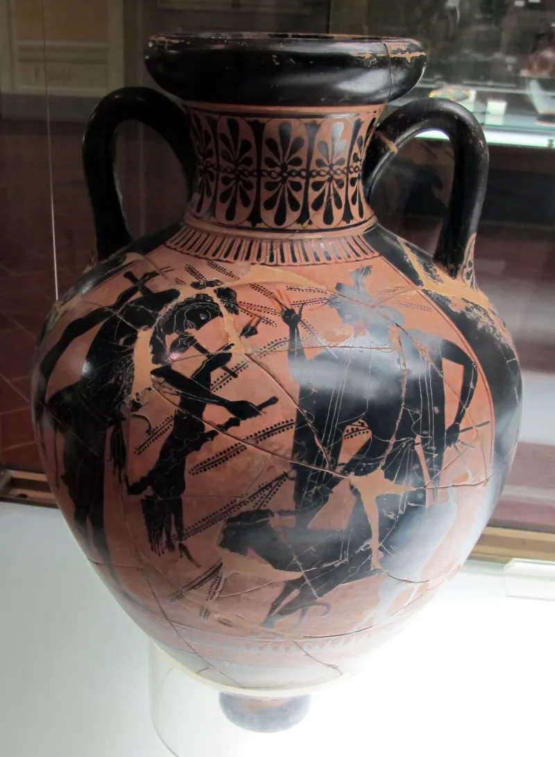Pittore Di Acheloo, Anfora Con Heracles E I Cercopi, Heraclese E Apollo, 510-500 Ac Da Dolciano (Chiusi) 