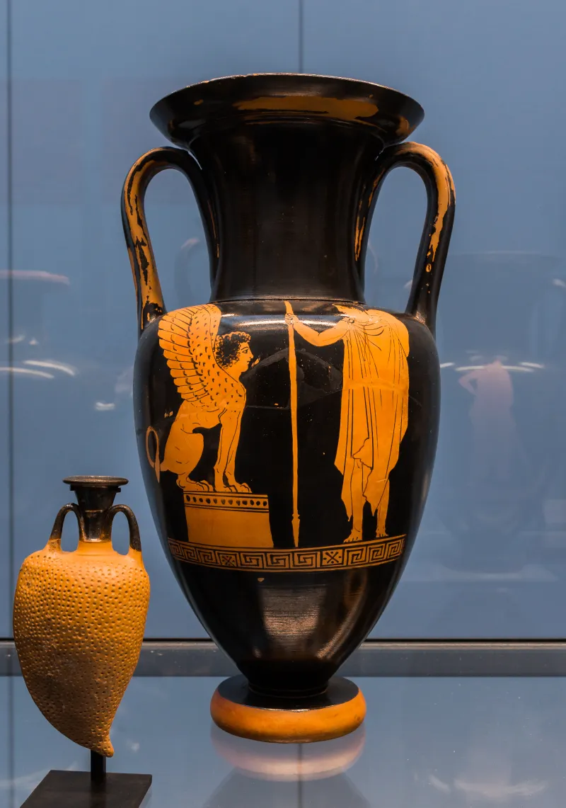 Achilles Painter Arv 989 27 Oedipus And The Sphinx - Standing Draped Man 