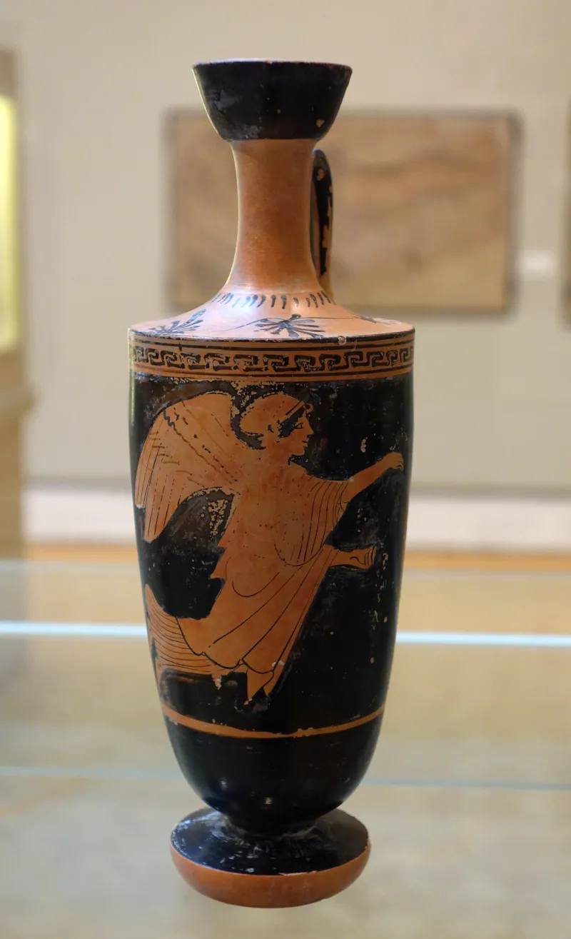 Lekythos With Nike In Flight, Aischines Painter, Greek, Attica, 460 Bc, Ceramic, Red Figure Decoration - Chazen Museum Of Art - 