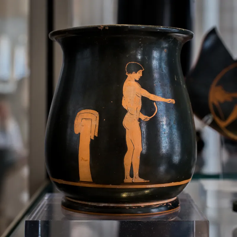Akestorides Painter Arv 782 13 Young Athlete With Strigilis Standing At Stele In The 