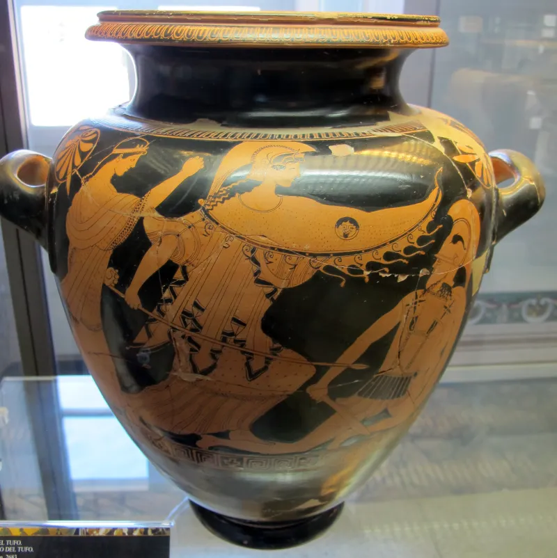 Pittore Di Altamura, Anfora Con Atena Che Lotta I Giganti E Partenza Del Guerriero, 475-450 01 Da Del Del Tufo, 