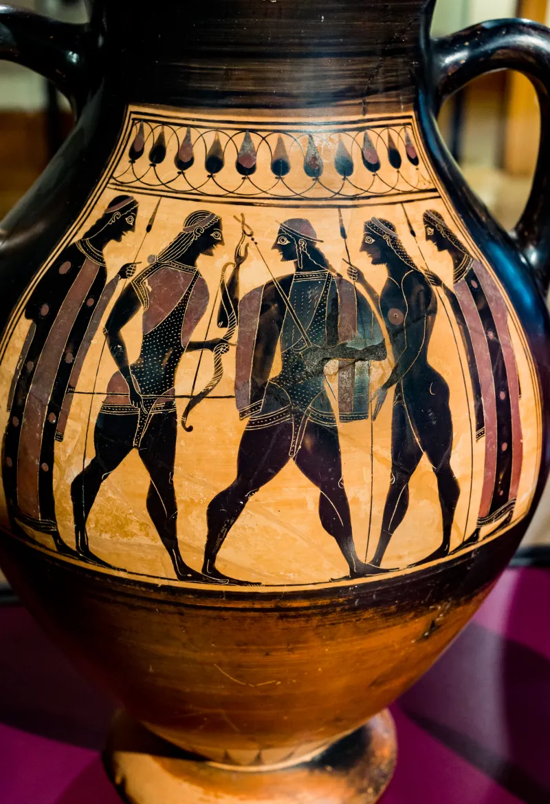 Amasis Painter - Abv 151 Extra - Dionysos With Youths - Apollon And Hermes With Youths - Basel Asusl Lu 20 - 