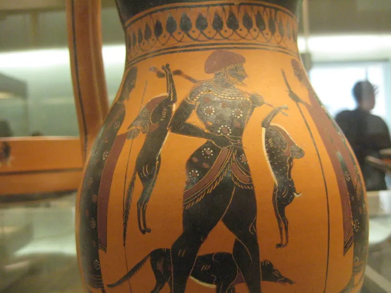 Black Figured Olpe Depicting The Return Of A Hunter And His 