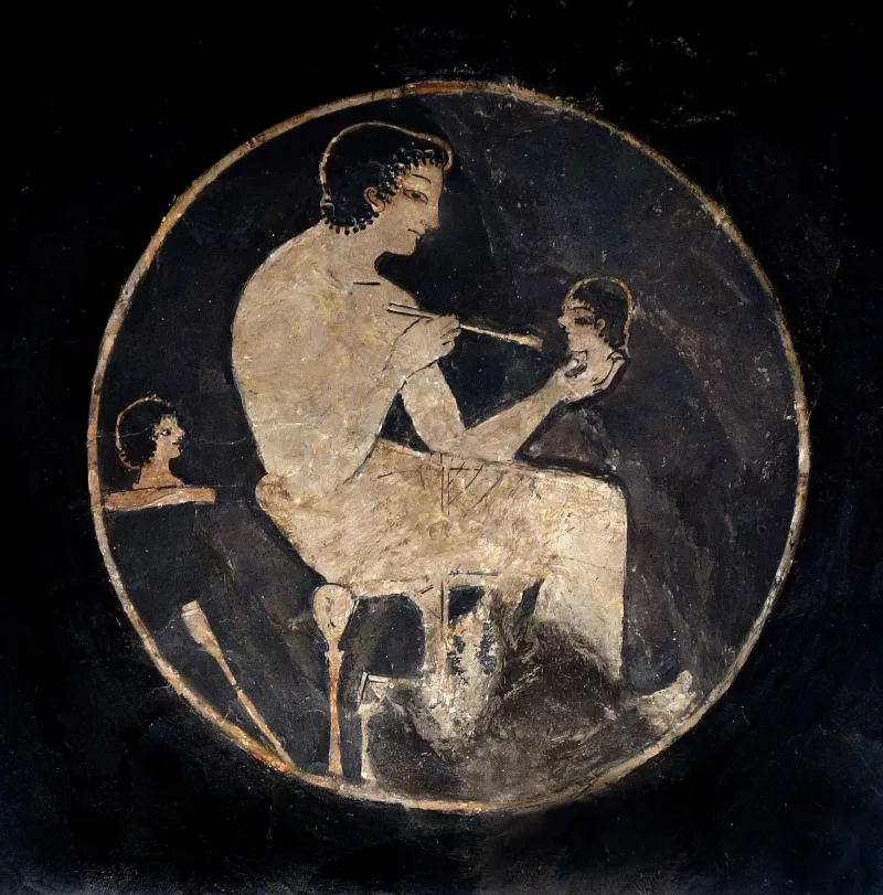 Red-Figure Kylix Youth Painting Head (Boston Mfa 