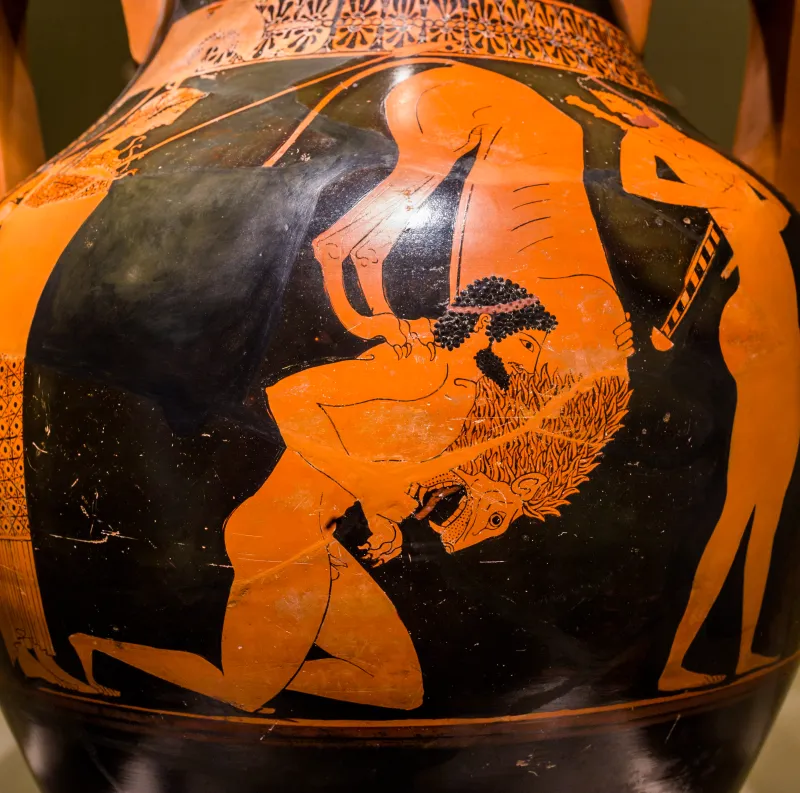 Andokides Painter Arv 4 8 Herakles And The Lion - Achilles And Ajax Playing 