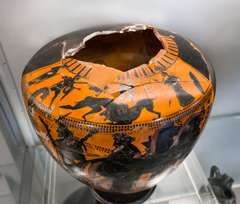 Antimenes Painter - Abv 267 16 - Herakles And The Lion - Athena Mounting Chariot And Gods - Frankfurt Am Β 345 - 