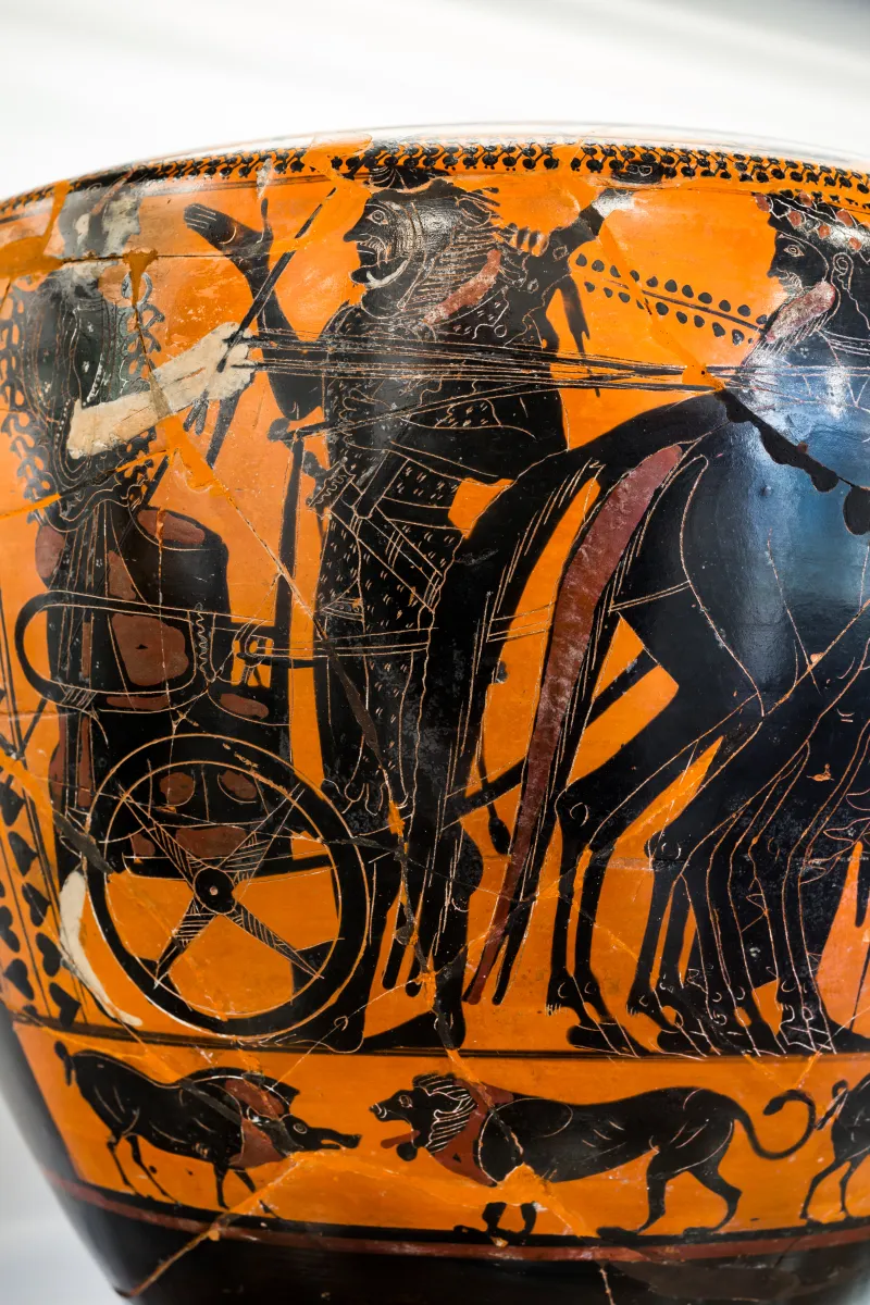 Antimenes Painter - Abv 267 16 - Herakles And The Lion - Athena Mounting Chariot And Gods - Frankfurt Am Β 345 - 