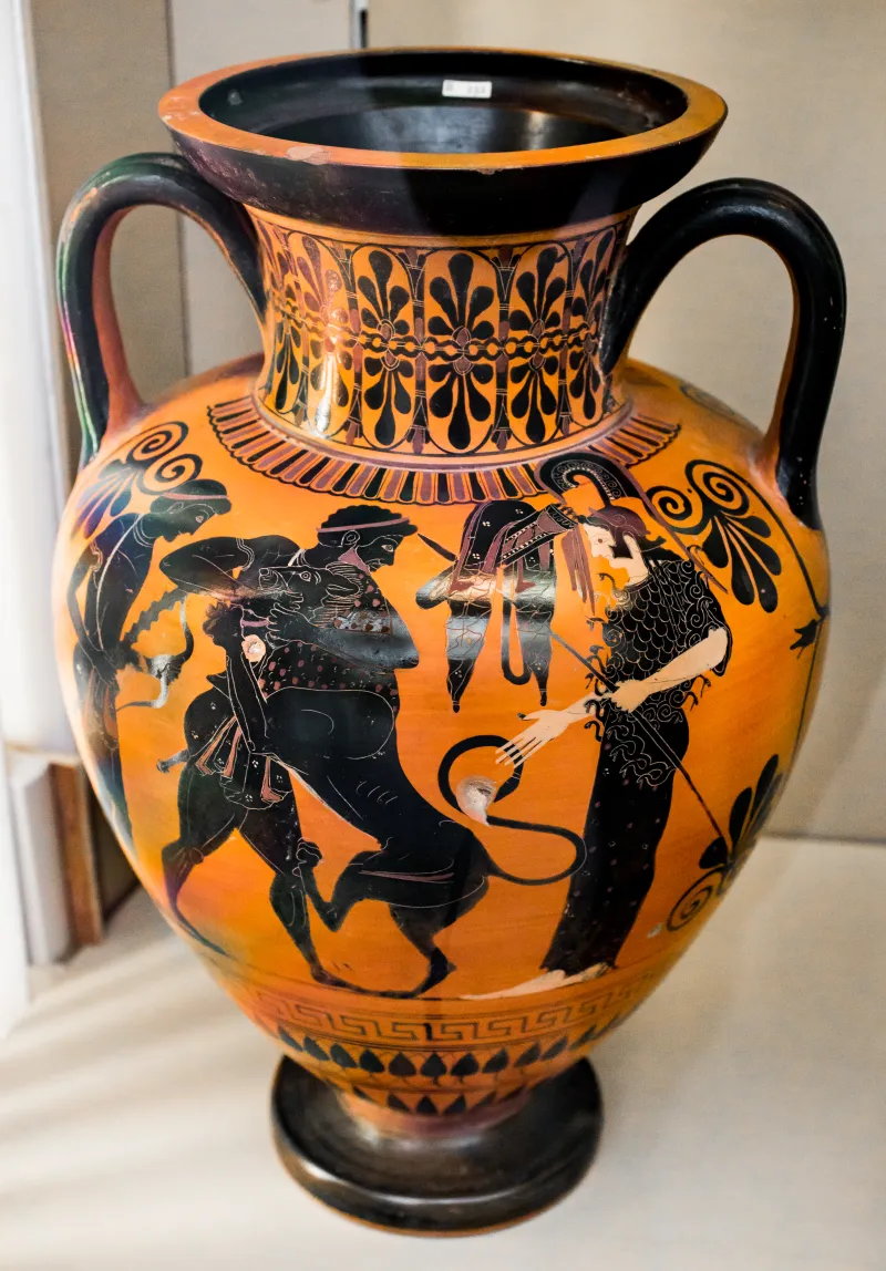 Antimenes Painter - Abv 270 57 - Herakles And The Lion - Dionysos With Satyrs And Maenads - London Bm 1843-1103-67 - 