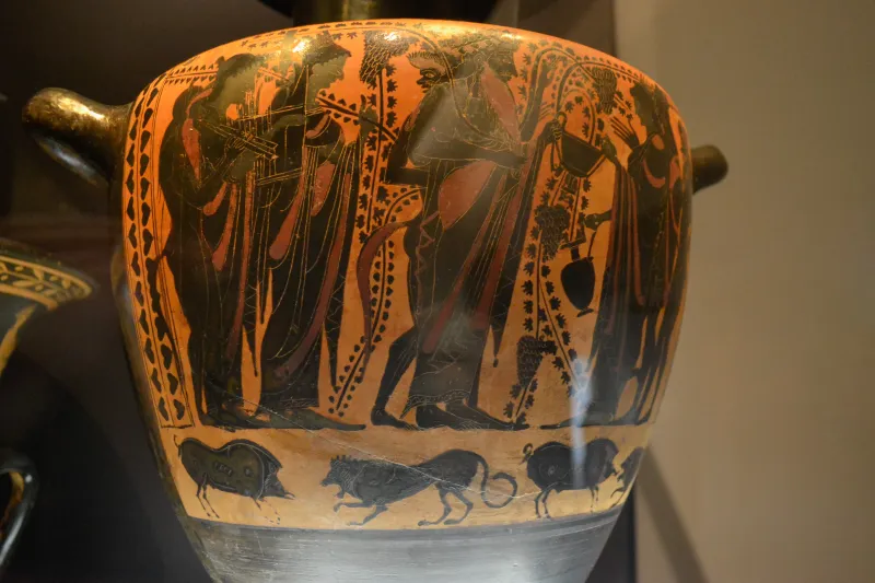 Hidria Con Escena De La Llegada De Dioniso Al Olimpo - 