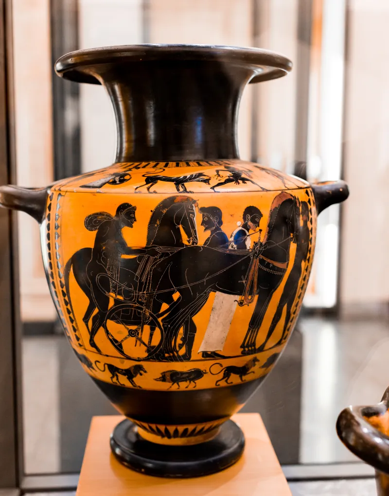 Related To The Antimenes Painter - Abv 280 3 - Herakles And Kerberos - Men Harnessing Chariot - Lyon Mdba E 406-B - 