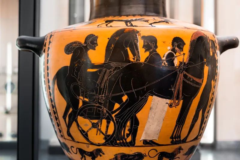 Related To The Antimenes Painter - Abv 280 3 - Herakles And Kerberos - Men Harnessing Chariot - Lyon Mdba E 406-B - 