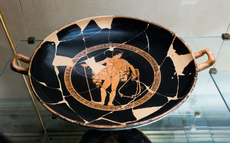 Antiphon Painter Arv 341 88 Young Komast With Barbitos And Stick - Theseus And The Bull 