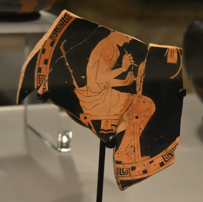 Fragmentary Kylix Depicting A Painter Decorating A Kylix By The Antiphon Painter Mfa 