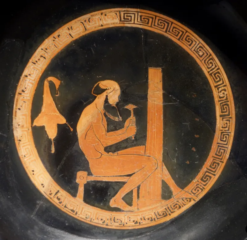 Red-Figure Kylix Satyr Fluting Column (Boston Mfa 