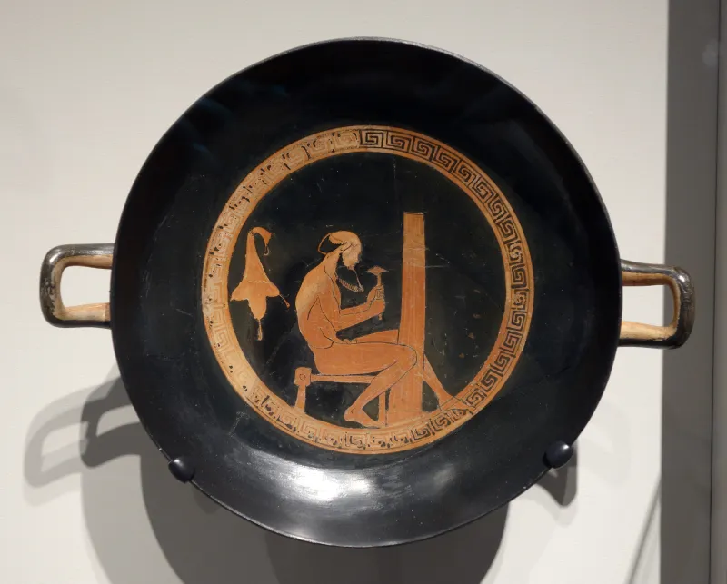 Red-Figure Kylix Satyr Fluting Column (Boston Mfa 