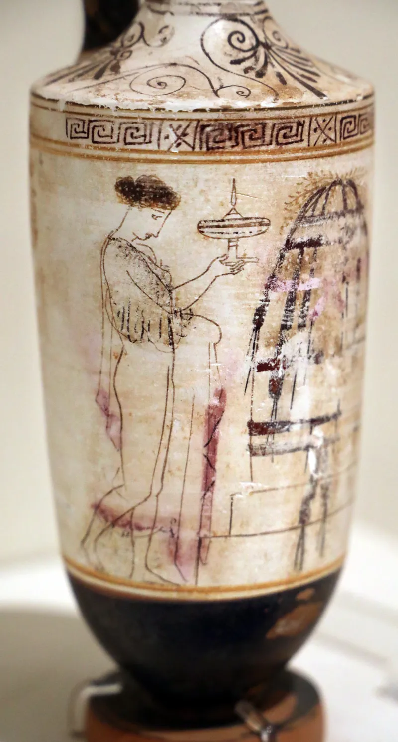 Periodo Classico, Lekythos A Sfondo Bianco Con Giovani Presso Una Tomba, Da Anavyssos, Bird Painter, 430-420 19341, 