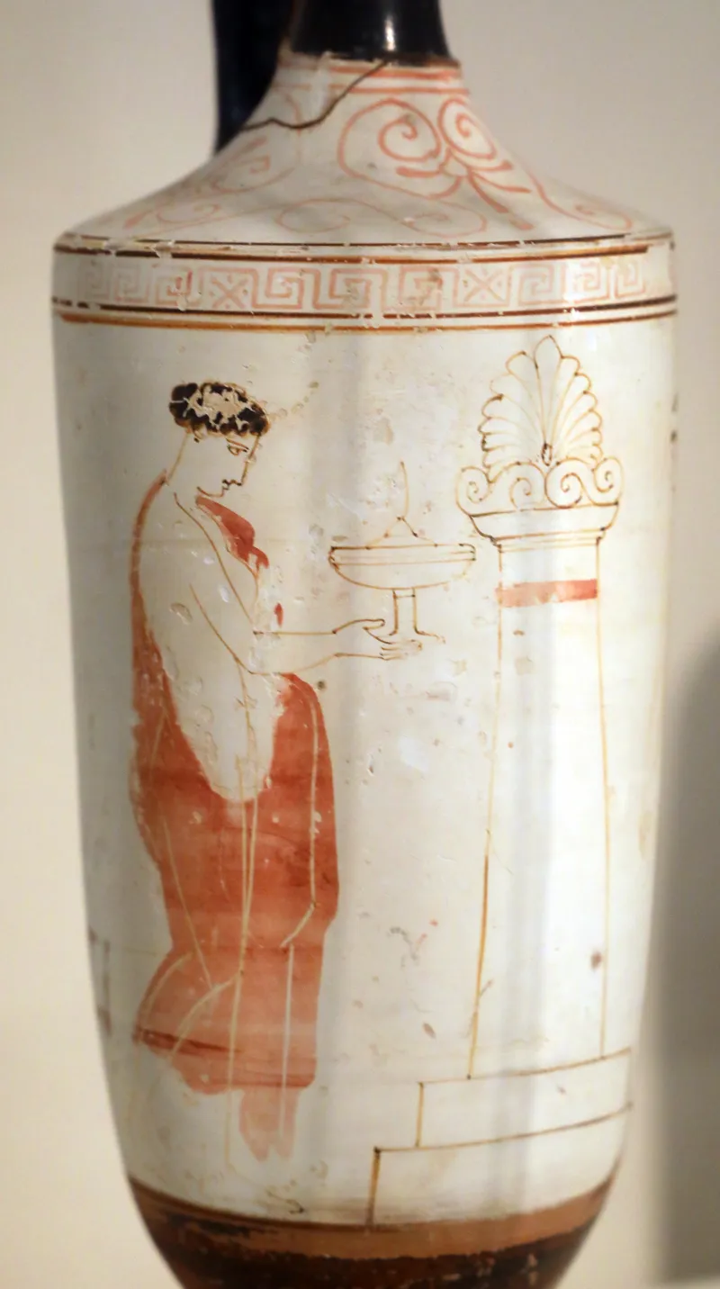 Periodo Classico Maturo, Lekythos Attico A Sfondo Bianco Con Giovani Presso Una Tomba, Scon, Bird Painter, 435-430 Ac Ca, 1843, 