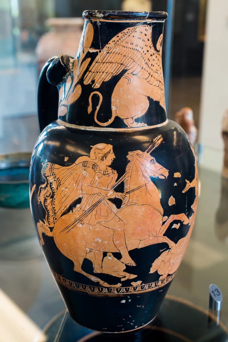 Manner Of The Bull Painter Arv 1351 Extra - Sphinx - Youth With Spears On Horseback Pursuing Woman 