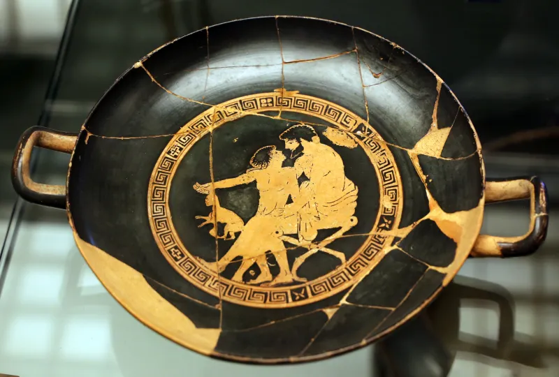Pittore Della Gabbia, Kylix Attica Con Adulto Che Seduce Un Fanciullo Donandogli Un Leprotto, 490-470 Ac 