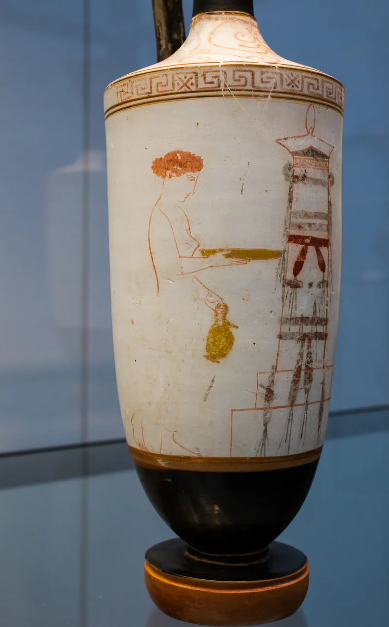 Carlsberg Painter Arv 1235 10 Woman With Oinochoe And Phiale And Youth At Tomb Stele 