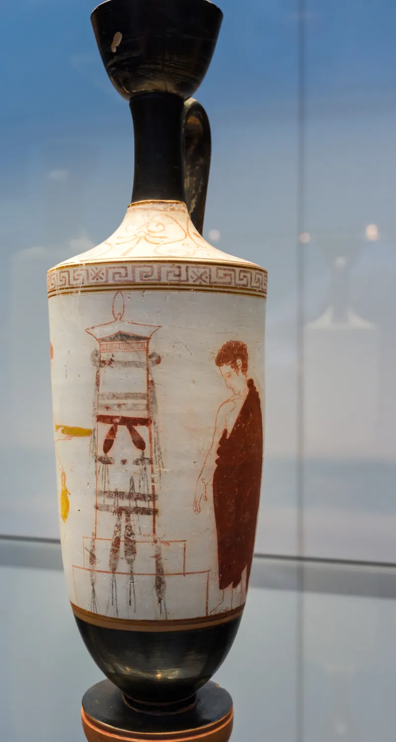 Carlsberg Painter Arv 1235 10 Woman With Oinochoe And Phiale And Youth At Tomb Stele 