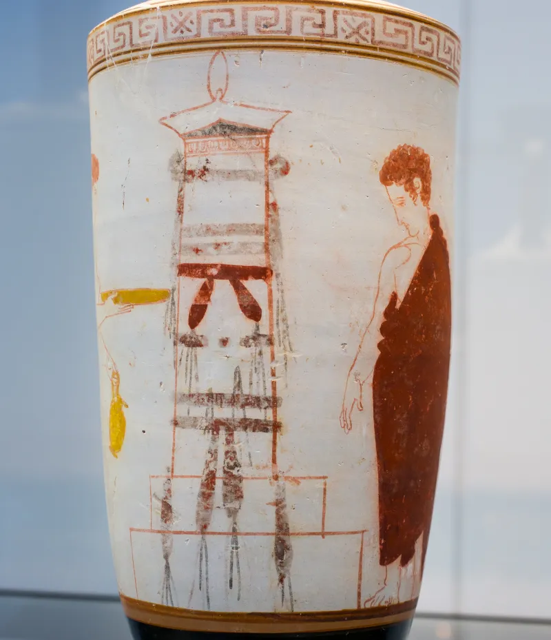 Carlsberg Painter Arv 1235 10 Woman With Oinochoe And Phiale And Youth At Tomb Stele 