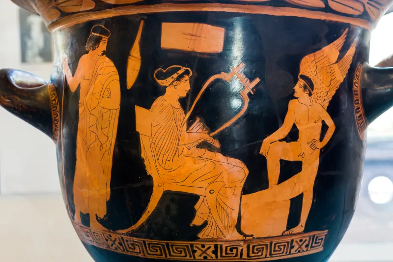 Cassel Painter Arv 1083 1 Woman Playing Barbitos With Youth And Eros - Three Draped Youths 