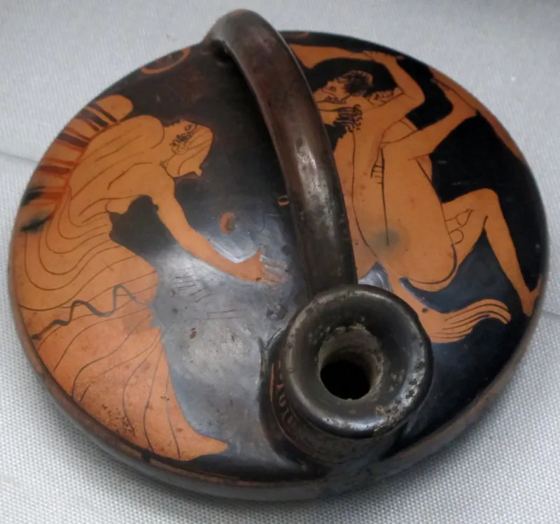 Pittore Di Curtius, Askos Attica A Figure Rosse, Con Satiro E Menade, 480-450 Ac 