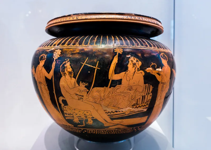 Dinos Painter Arv 1152 3 Dionysos Reclining With Satyrs And Maenads 