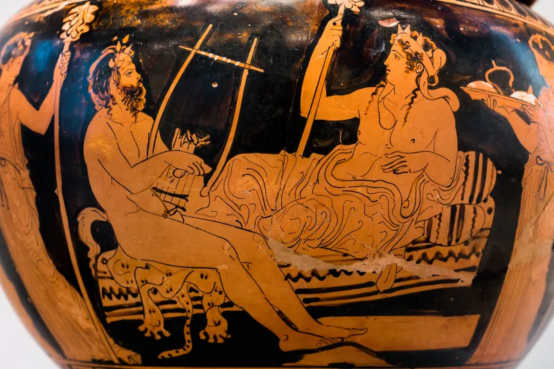 Dinos Painter Arv 1152 3 Dionysos Reclining With Satyrs And Maenads 