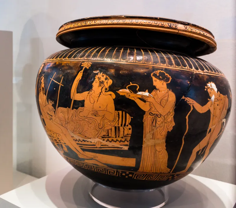 Dinos Painter Arv 1152 3 Dionysos Reclining With Satyrs And Maenads 