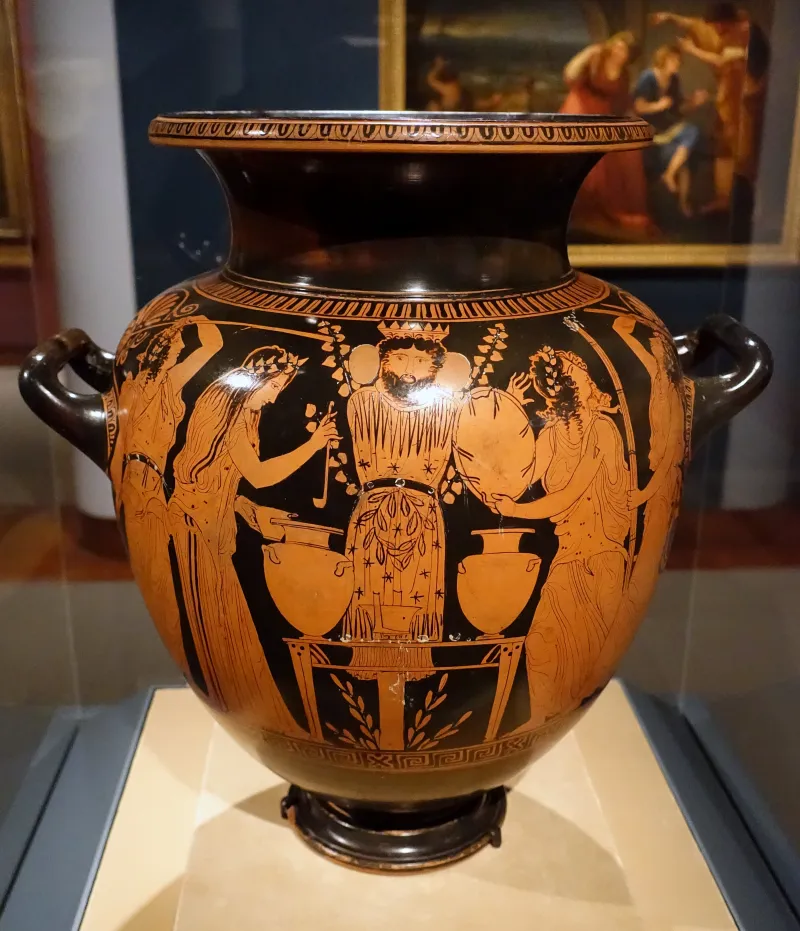 Stamnos With Maenads And Totem Of Dionysos, Attributed To The Dinos Painter, Attic, 430-420 Bc, Red-Figure Ceramic - Princeton University Art Museum - 