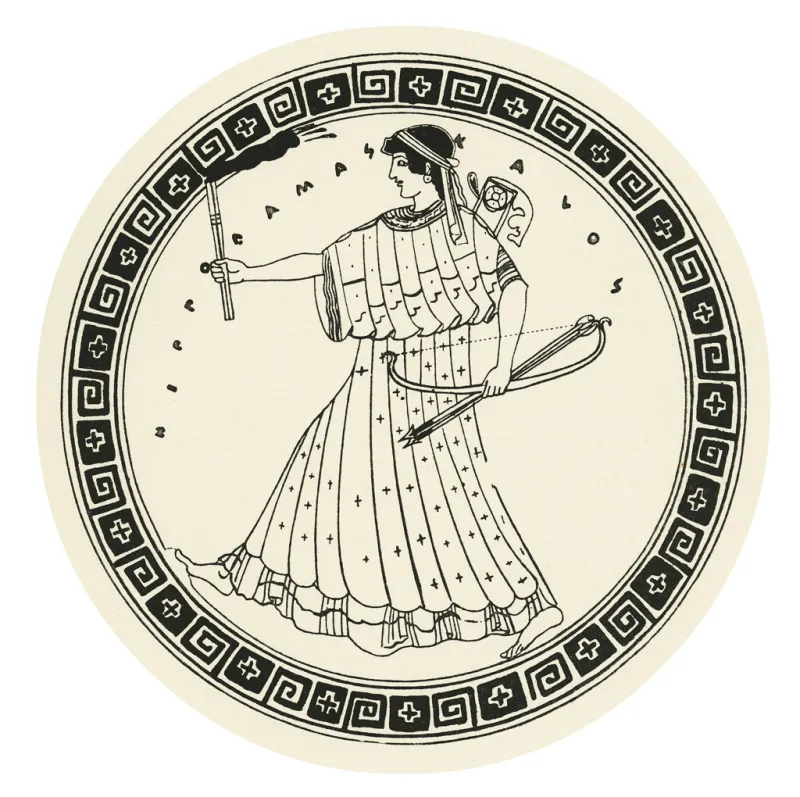 Artemis, Drawing After Interior Tondo Of An Attic Red-Figure Kylix 