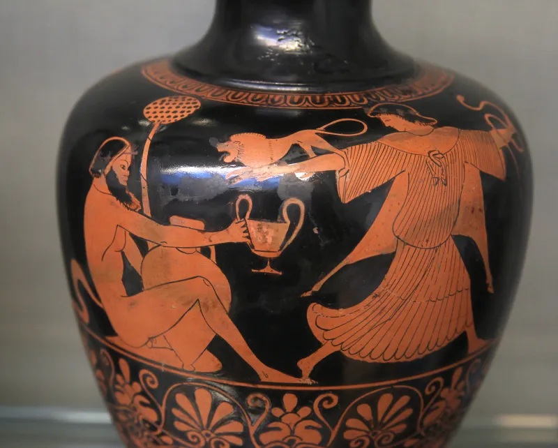 British Museum Room 20A Oenochoe Dutuit Painter Satyr And Maenad Detail 19022019 