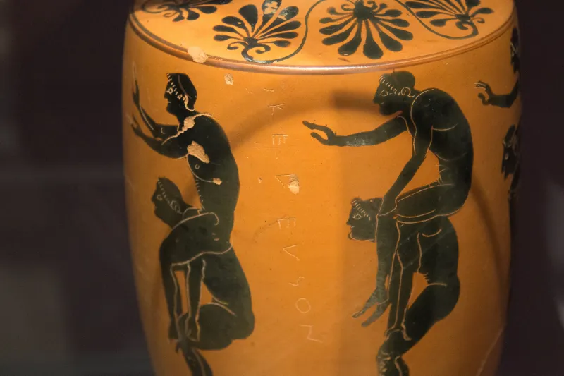 Athenian Black-Figure Lekythos, 525-475 Bc, Youths, Ephedrismos, Ashmoleanm, 