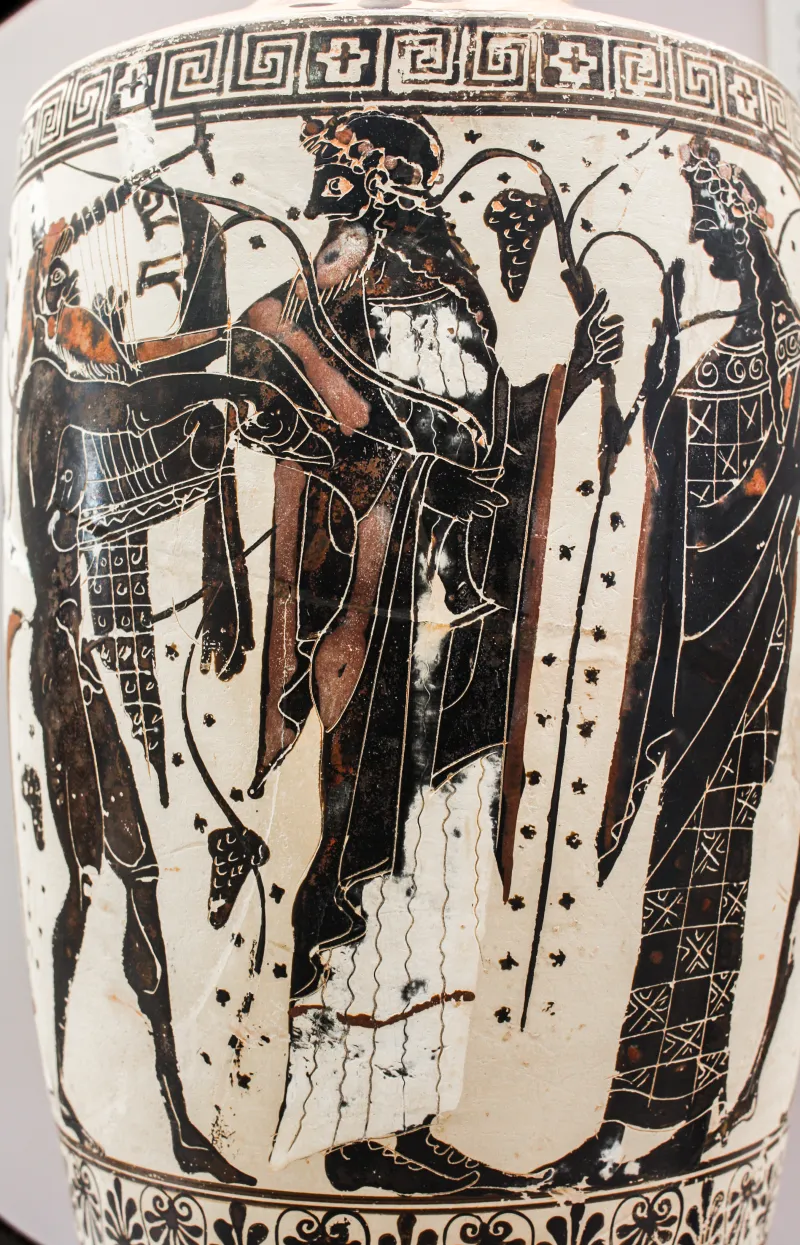 Edinburgh Painter - Abv 476 - Dionysos And Ariadne With Hermes And Satyrs And Maenad - Karlsruhe Bl B 30 - 