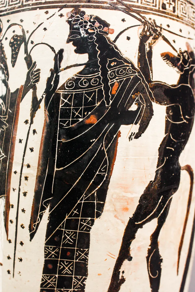 Edinburgh Painter - Abv 476 - Dionysos And Ariadne With Hermes And Satyrs And Maenad - Karlsruhe Bl B 30 - 