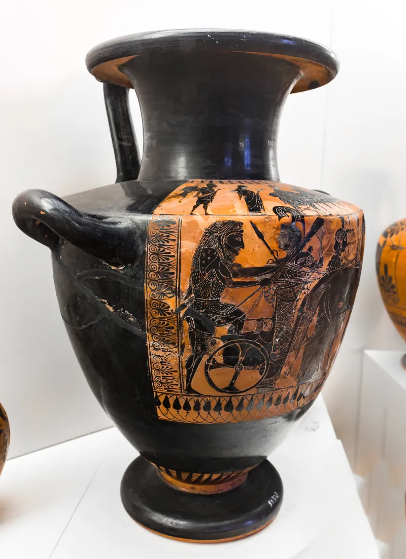 Edinburgh Painter - Abv Extra - Symposion - Herakles Mounting Chariot - Roma Mnevg 50372 - 