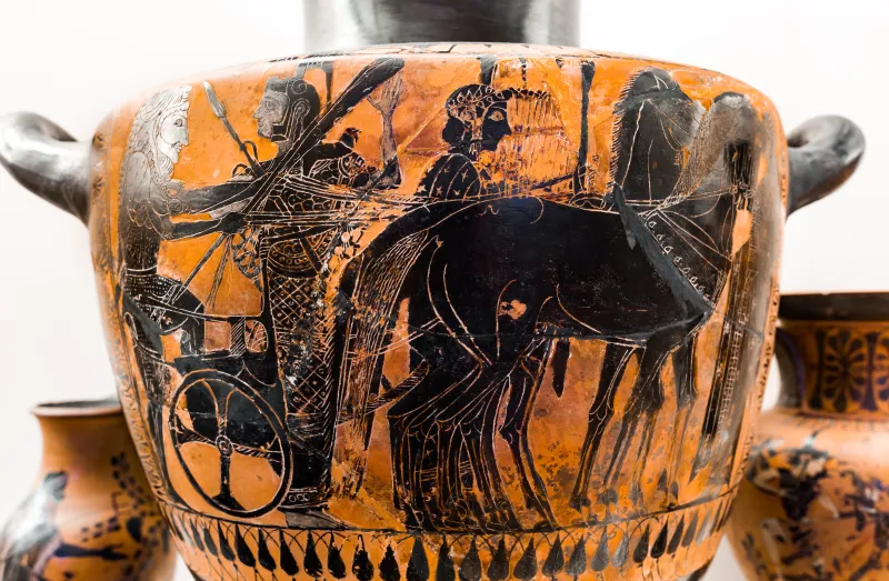 Edinburgh Painter - Abv Extra - Symposion - Herakles Mounting Chariot - Roma Mnevg 50372 - 