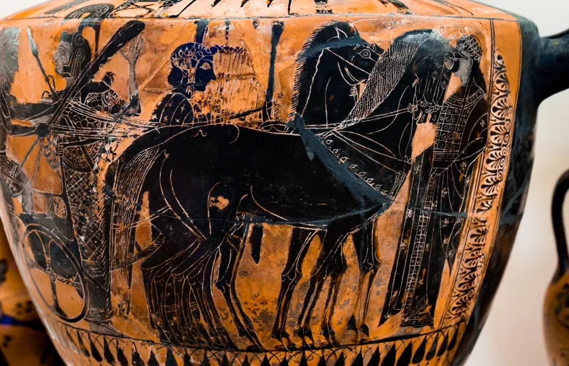 Edinburgh Painter - Abv Extra - Symposion - Herakles Mounting Chariot - Roma Mnevg 50372 - 