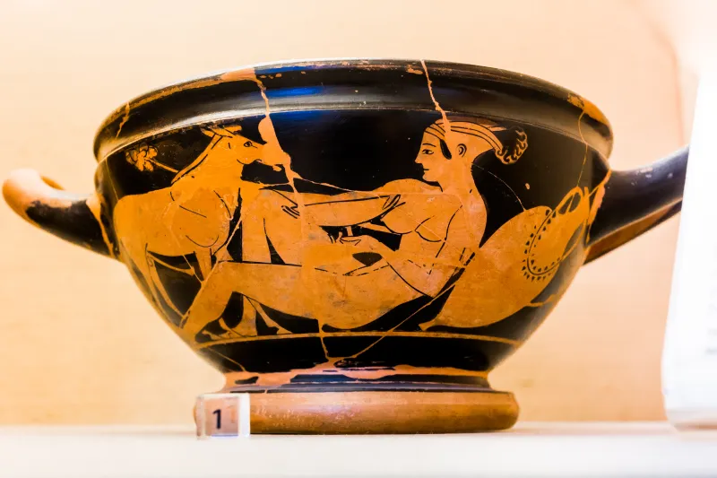 Epiktetos Arv 77 85 Satyr And Maenad - Ithyphallic Mule Approaching Naked 