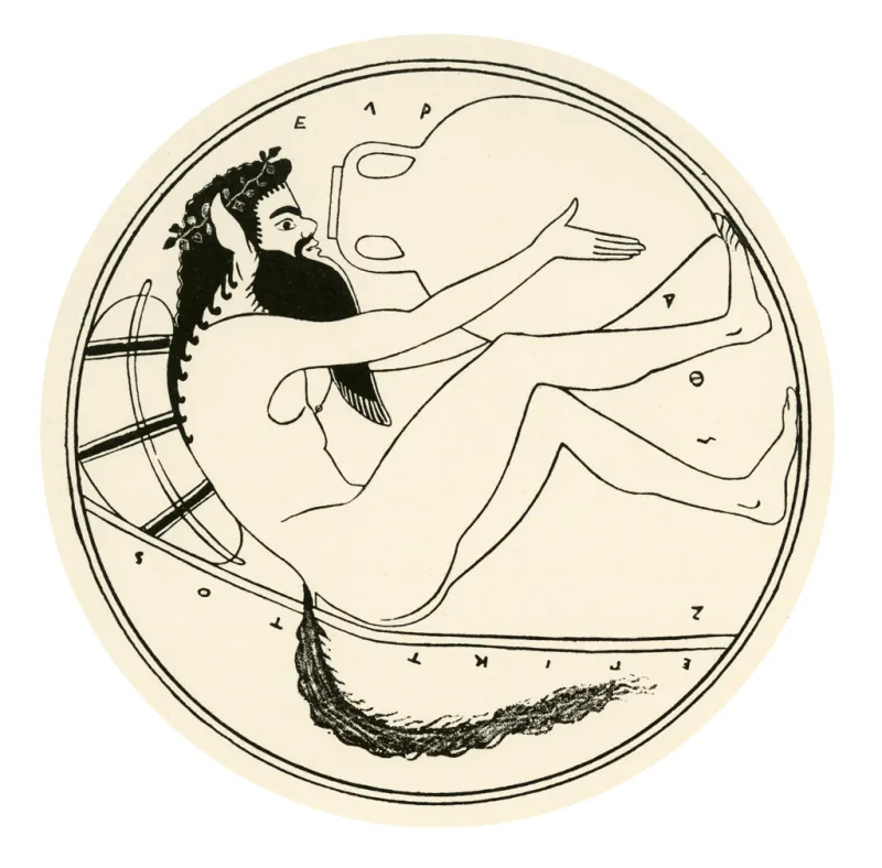 Reclining Satyr Drinking From A Pointed-Base Amphora; After Tondo From An Attic Red-Figure Kylix By Epiktetos 