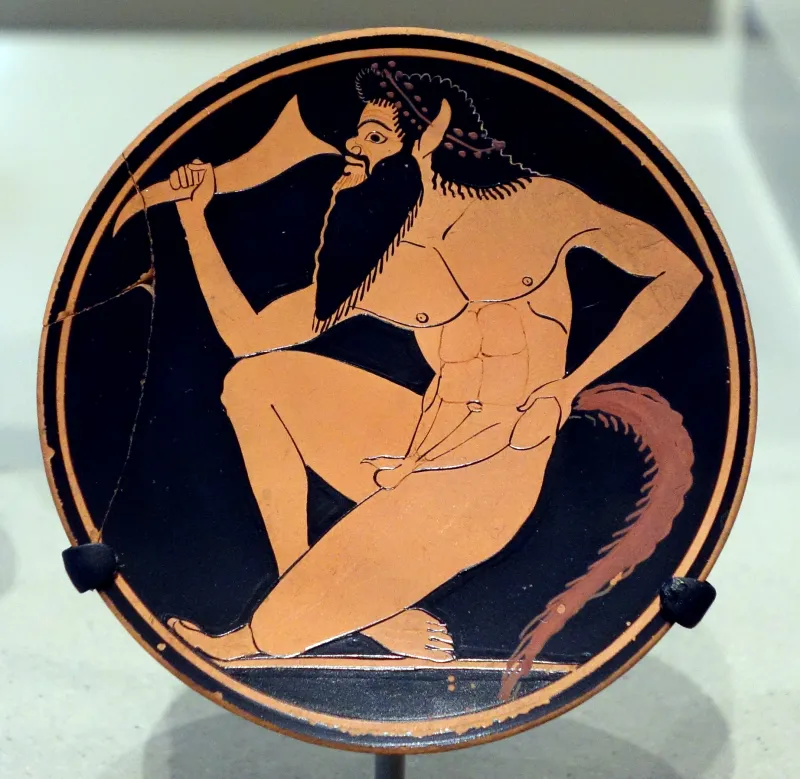 Red-Figure Kylix Satyr With Drinking Horn (Boston Mfa 