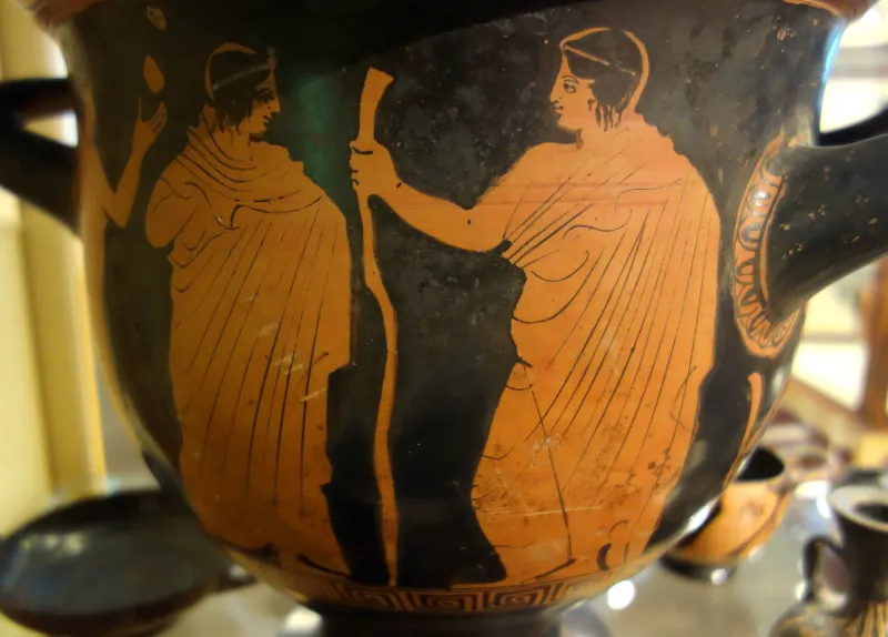 Bell Krater With Three Men Wearing Cloaks, Attributed To The Erbach Painter, Athens, 380 Bc - Otago Museum - Dunedin, Nz - 