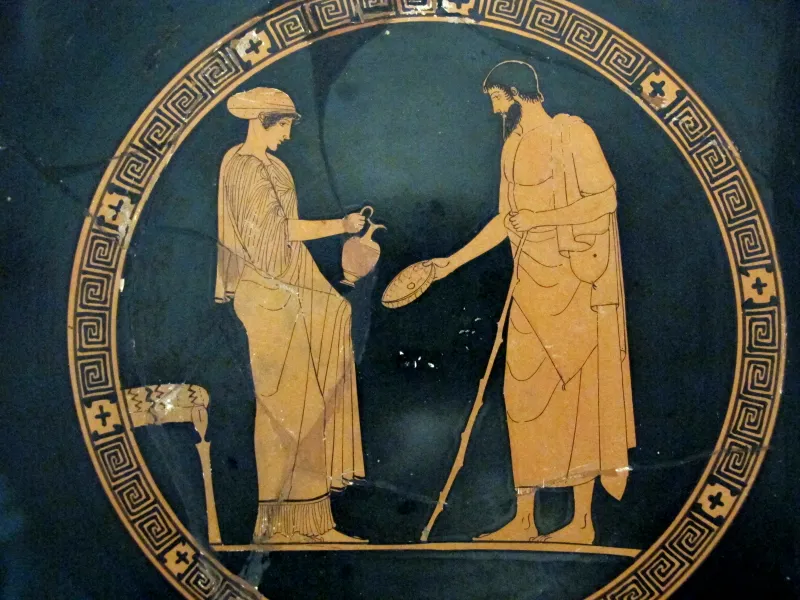 Pittore Di Euaion, Coppa Attica A Figure Rosse Con Donna Che Fa La Libagione A Un Uomo, 480-450 