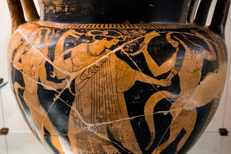 Eucharides Painter - Arv 228 22 - Warrior Leaving Home - Maenad Between Two Satyrs - Firenze Man 3946 - 