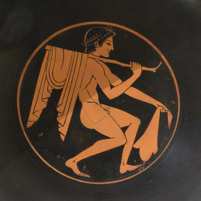Atic Red-Figure Kylix, Nude Youth With Askos, Euergides Painter, 500-490 Nama 1430, 