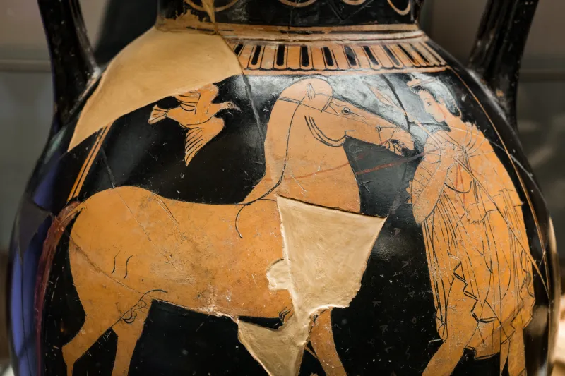 Euphronios - Arv 15 11 - Man Beating Youth With Sandal - Youth Leading Horse - Roma Mnevg 121109 - 