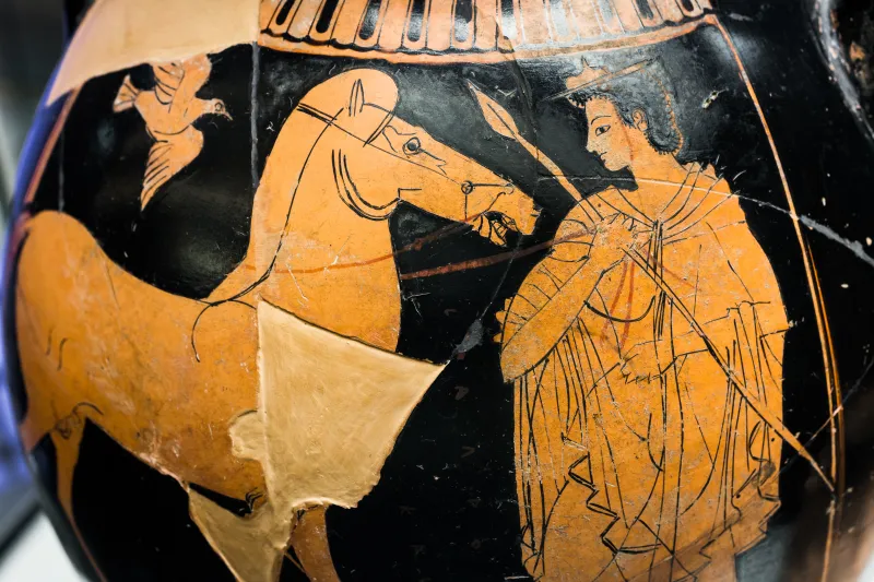 Euphronios - Arv 15 11 - Man Beating Youth With Sandal - Youth Leading Horse - Roma Mnevg 121109 - 