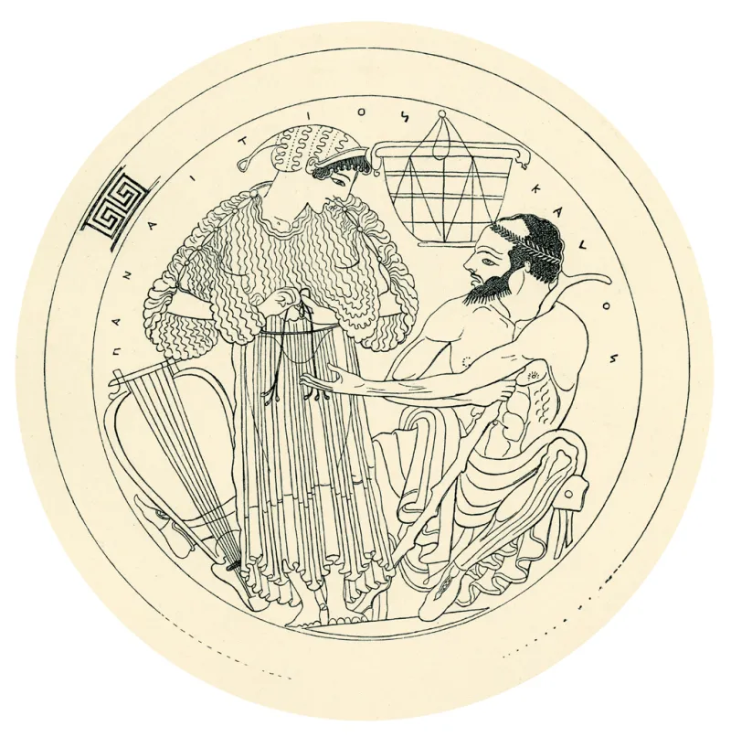 Hetaira (Courtesan) With Lyre Before An Old Man; After Tondo From An Attic Red-Figure Kylix 